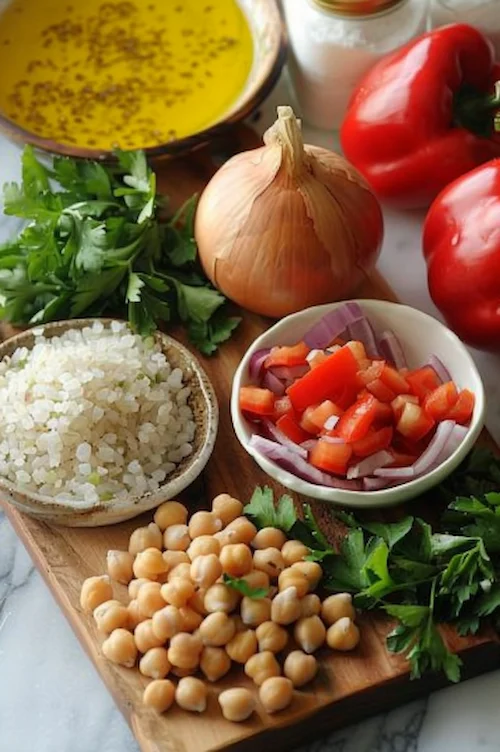 ingredientes Ensalada de arroz y garbanzos